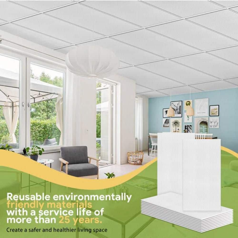Fasarxiu White 2 ft. x 4 ft. Decorative Textured Waterproof Washable and Fire-Rated PVC Ceiling Tile 80(sq. ft. / case)10 Tiles (3)