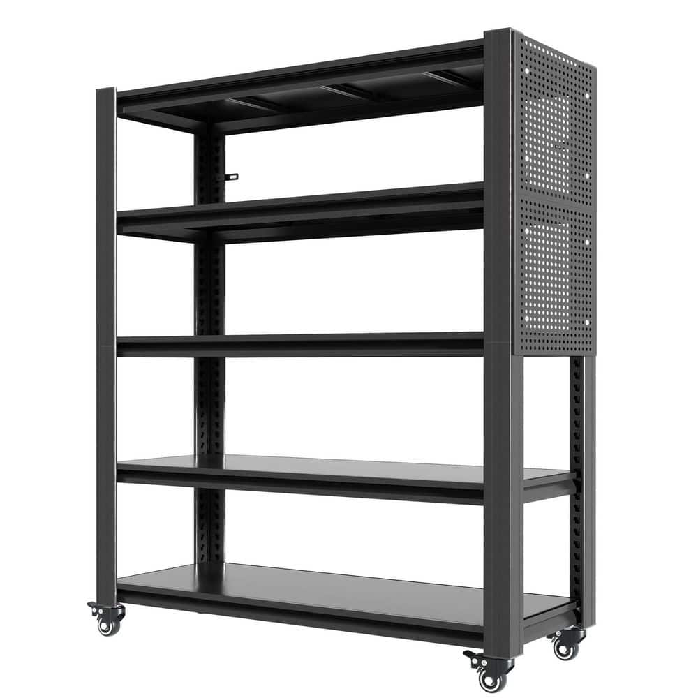 Tidoin 5 Tiers Metal Adjustable Heavy Duty Garage Storage Shelving Unit in Silver with Wheel (47 in. W x 72 in. H x 23.6 in. D) (1)