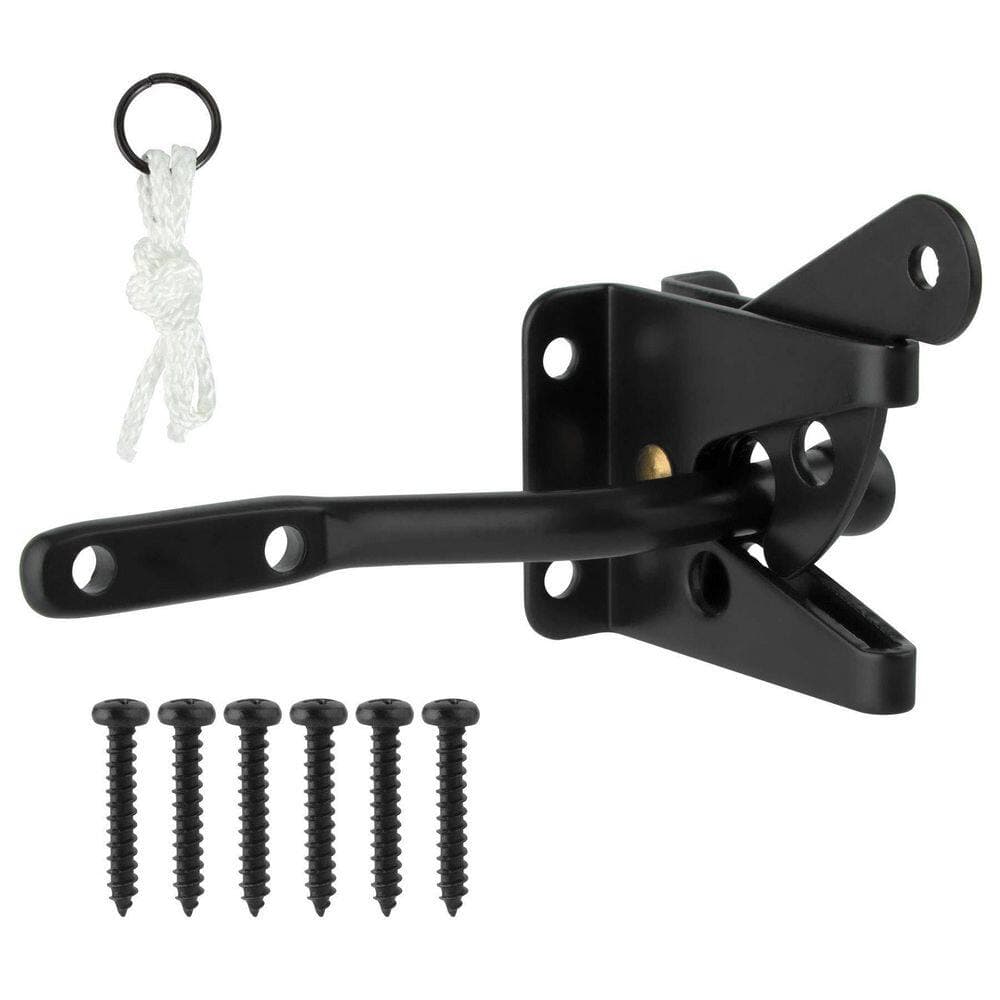 Unbranded Self-Closing Gravity Gate Latch Heavy Duty Black Powder Coat Steel for Wood or Metal Fence Door Padlockable (1)