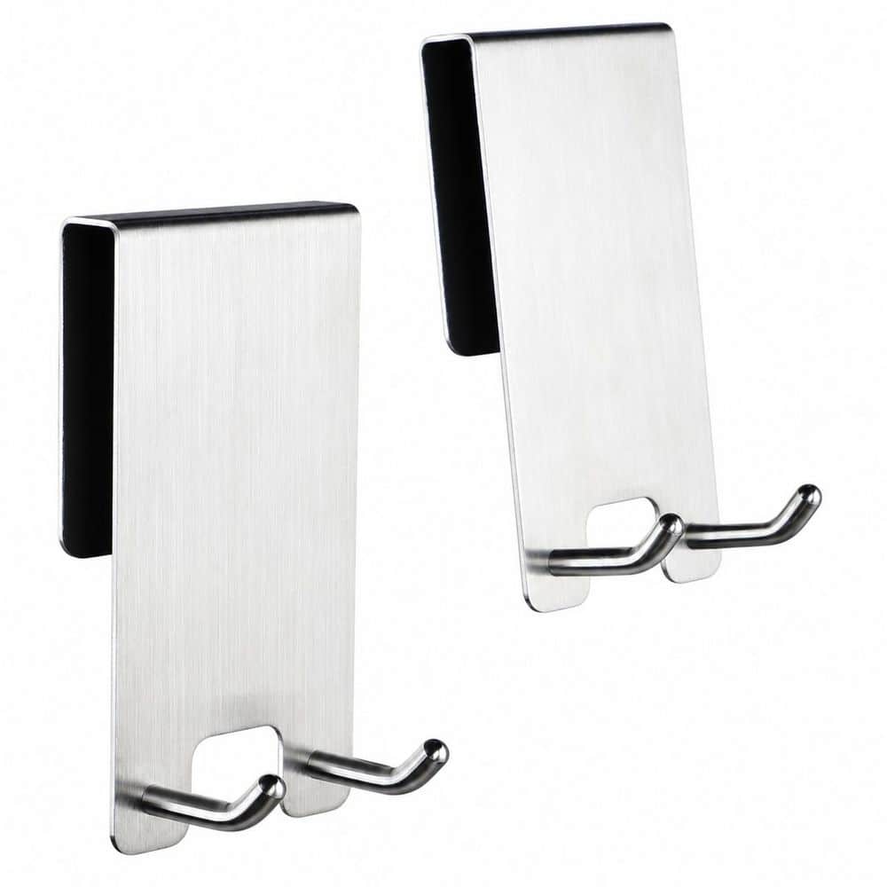 KHKFY Stainless Steel Over-the-Door Frameless Glass Shower Towel Hooks Squeegee and Towel Hanger in Brushed (1)