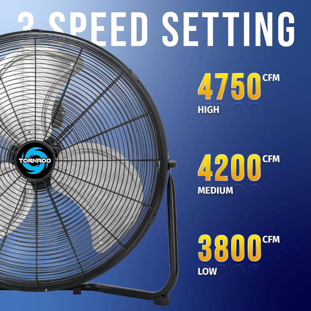 Tornado 20 in. High Velocity Metal Floor Fan, 3-Speed Powerful Cooling Industrial Fans, 120° Tilt, UL safety Listed, Black (3)