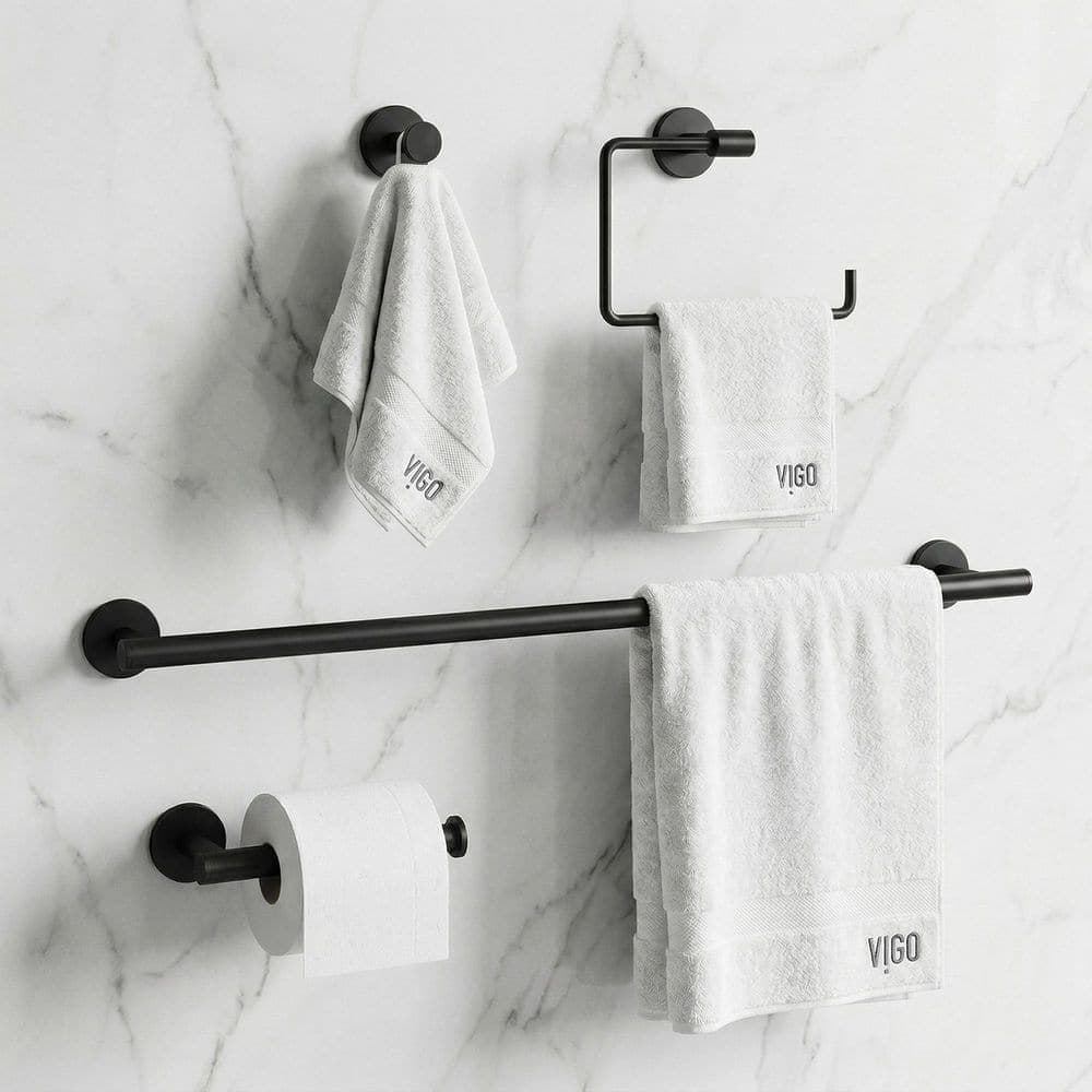 VIGO Elan Bath Hardware Set with Towel Bar, Toilet Paper Holder, Hand Towel Holder, Hook (2)