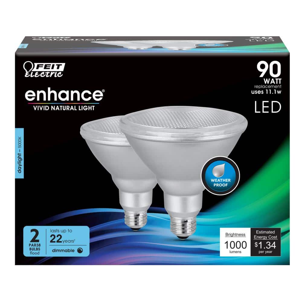 Feit Electric 90-Watt Equivalent PAR38 Dimmable CEC Title 20 Outdoor 90 E26 Medium Flood LED Light Bulb, Daylight 5000K (2-Pack) (4)