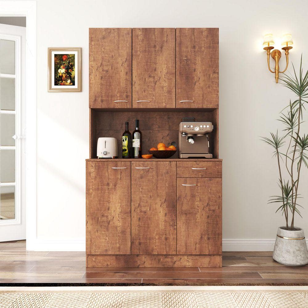 XUJMK 39 in. W x 15 in. D x 71 in. H Black Linen Cabinet, 71 in. Tall Wardrobe and Kitchen Cabinet 6-Doors and 1-Open Shelves (1)
