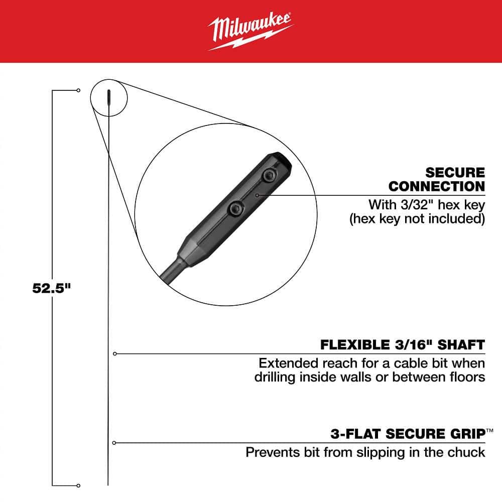 Milwaukee 3/16 in. x 54 in. Cable Bit Extension (4)