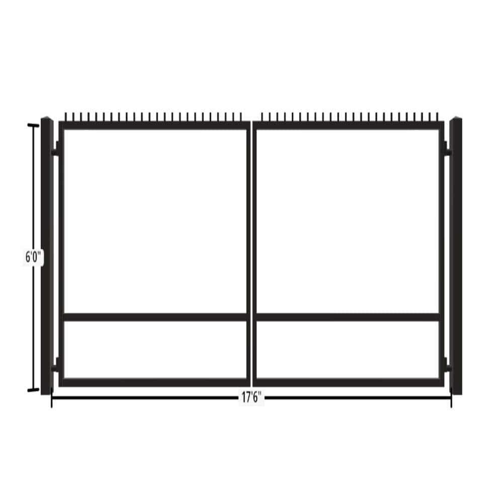 Unbranded Driveway Gate — Swing, Center, Finials, Black — 210"W x 72"H