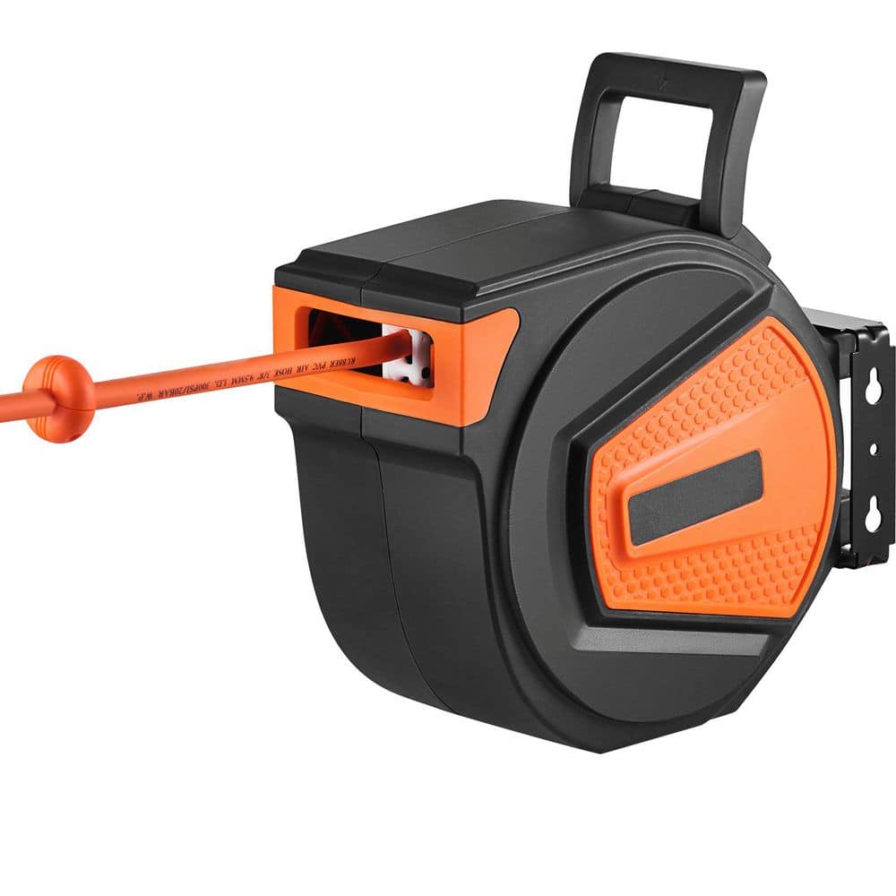 SKYSHALO Retractable Air Hose Reel, 3/8 in. x 50 ft. Hybrid Air Hose Max 300PSI, Air Compressor Hose Reel, 180° Swivel Mount (1)