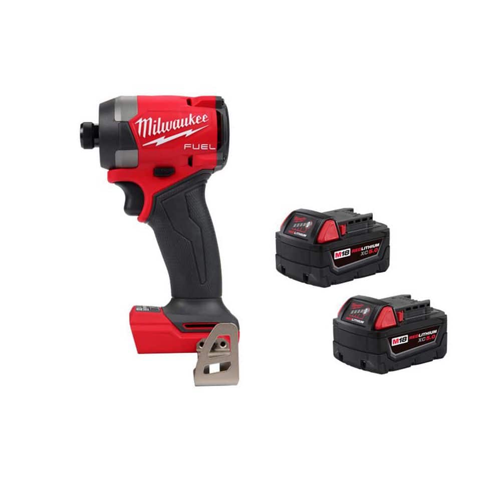 Milwaukee M18 FUEL 18V Lithium-Ion Brushless Cordless 1/4 in. Hex Impact Driver w/ (2) M18 5.0 Ah Batteries