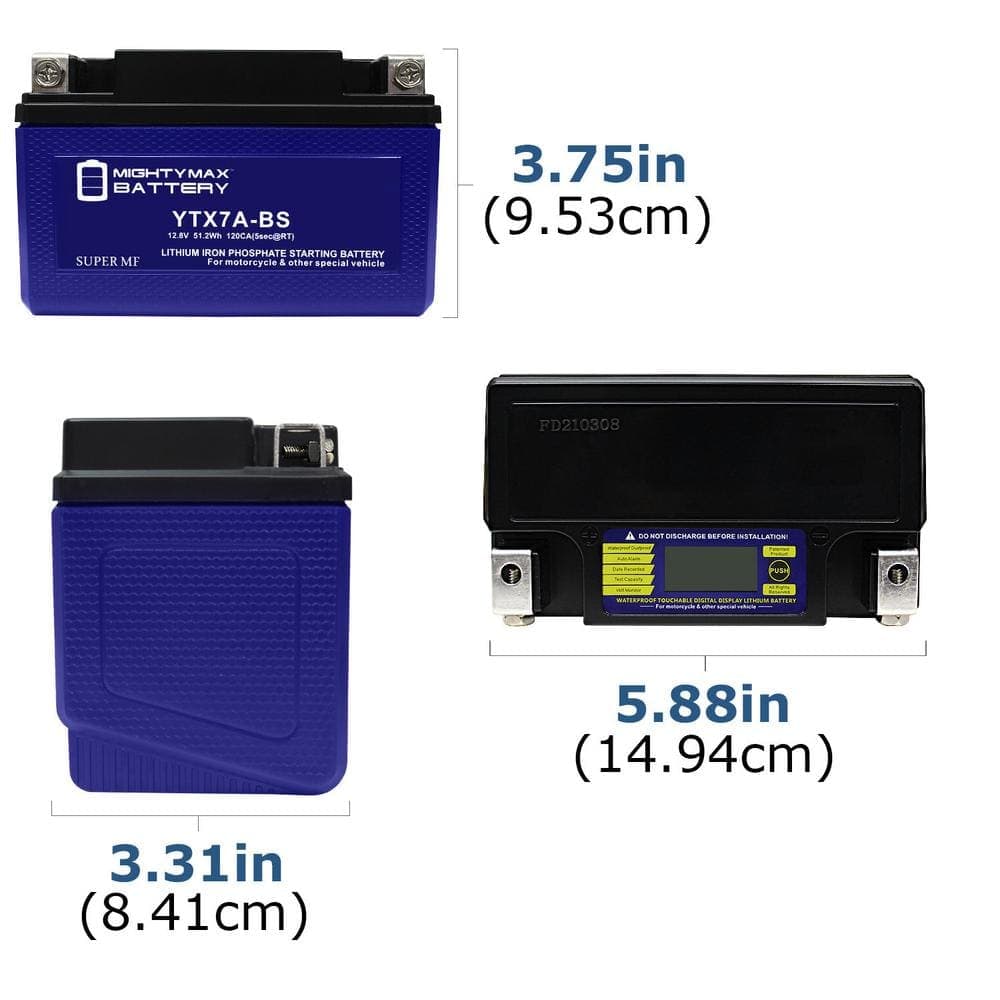 MIGHTY MAX BATTERY YTX7A-BSLIFEPO4-12 Volt 6 AH, 240 CCA, Lithium Iron Phosphate (LiFePO4) Battery (2)
