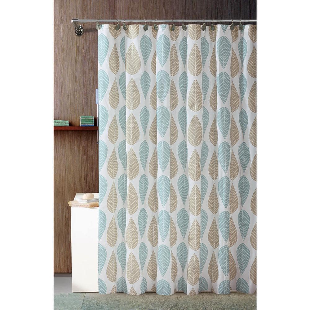 Bath Bliss PEVA 70 in. x 72 in. Beige and Blue Leaf Design Shower Curtain (2)