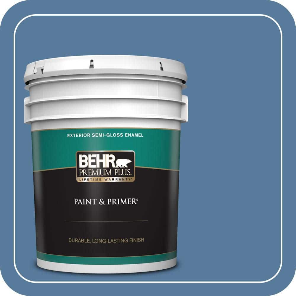 BEHR PREMIUM PLUS 5 gal. #PPU14-02 Glass Sapphire Semi-Gloss Enamel Exterior Paint & Primer