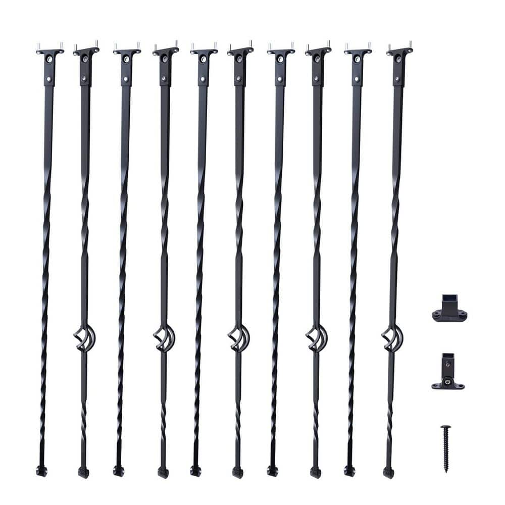 SVOPES 44 in. x 2.2 in. Galvanized Steel Balusters, 10-Pack Spiral Railing Spindles with Hollow Single Baskets, Twists, Shoes (1)