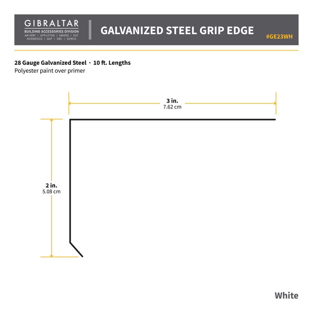 Gibraltar Building Products 2 in. x 3 in. x 10 ft. Galvanized Steel Grip Edge Flashing in White (3)