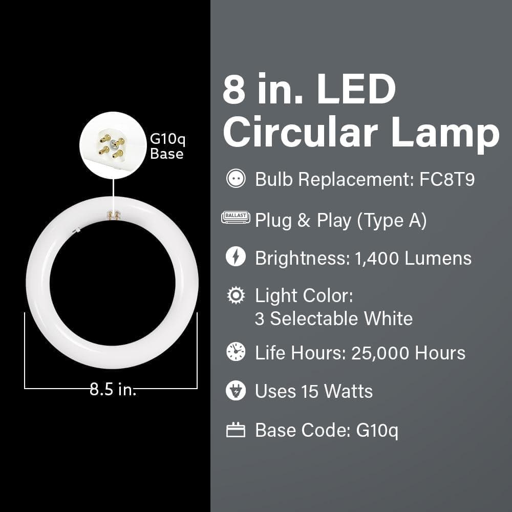 Feit Electric 15-Watt 8 in. T9 G10q Type A Plug and Play Linear Circline LED Tube Light Bulb, Selectable White (3)