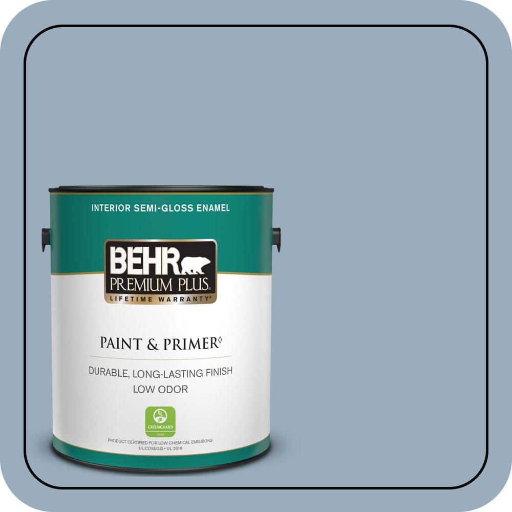 BEHR PREMIUM PLUS 1 gal. #S510-3 Ombre Blue Semi-Gloss Enamel Low Odor Interior Paint & Primer