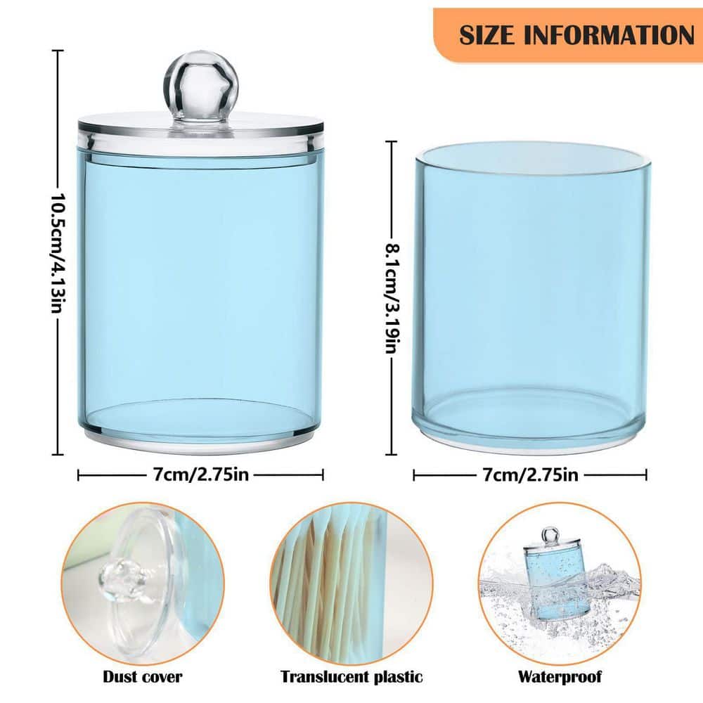 KHKFY Light Blue Plastic Apothecary Jar Qtip Dispenser and Cotton Ball Holder 10 oz. Capacity 2.75 x 4.13 in. (2)