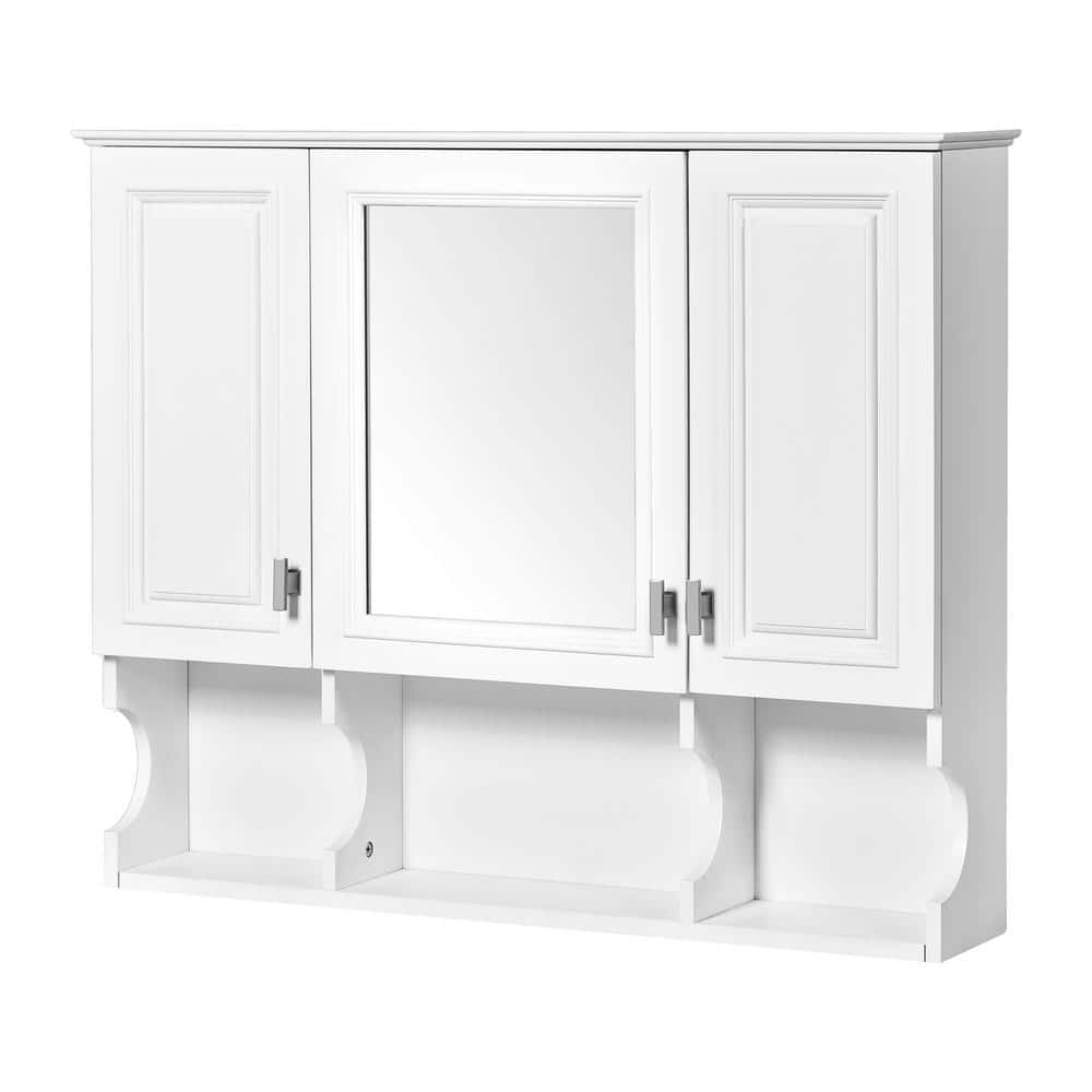 Sarlai 35 in. W x 28 in. D x 7.3 in. H Wall Mounted Bathroom Storage Wall Cabinet with Mirror and 2 Doors in White