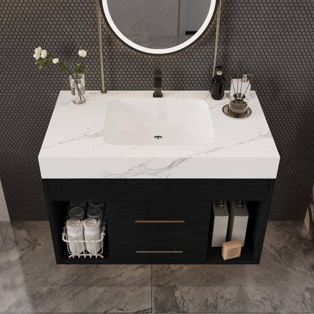 Flynama 29.9in Wall Hung Vanity with Stone Countertop & Ceramic Undermount Sink (2)