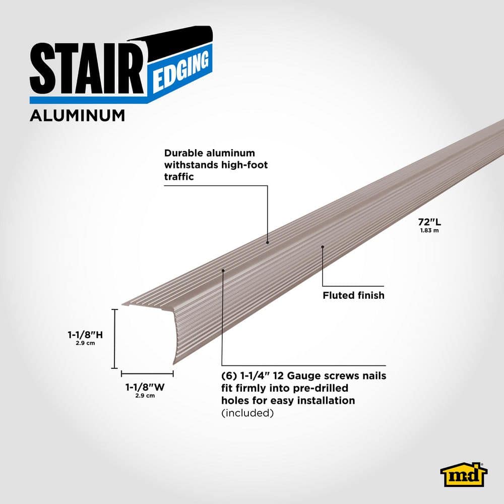 M-D Building Products 1-1/8"X1-1/8"X 72" PEWTER ALUMINUM STAIR EDGING W/SCREW NAILS (2)
