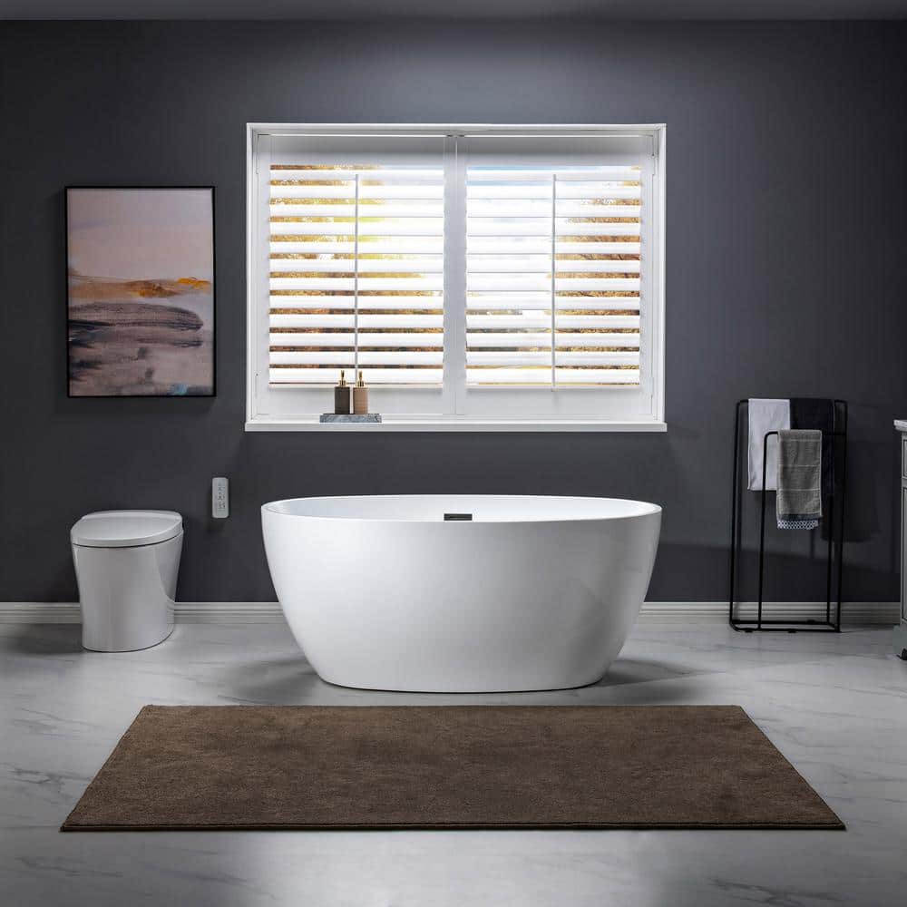 WOODBRIDGE Westfield Acrylic Flatbottom Double Ended Bathtub with Matte Black Overflow and Drain Included White (4)