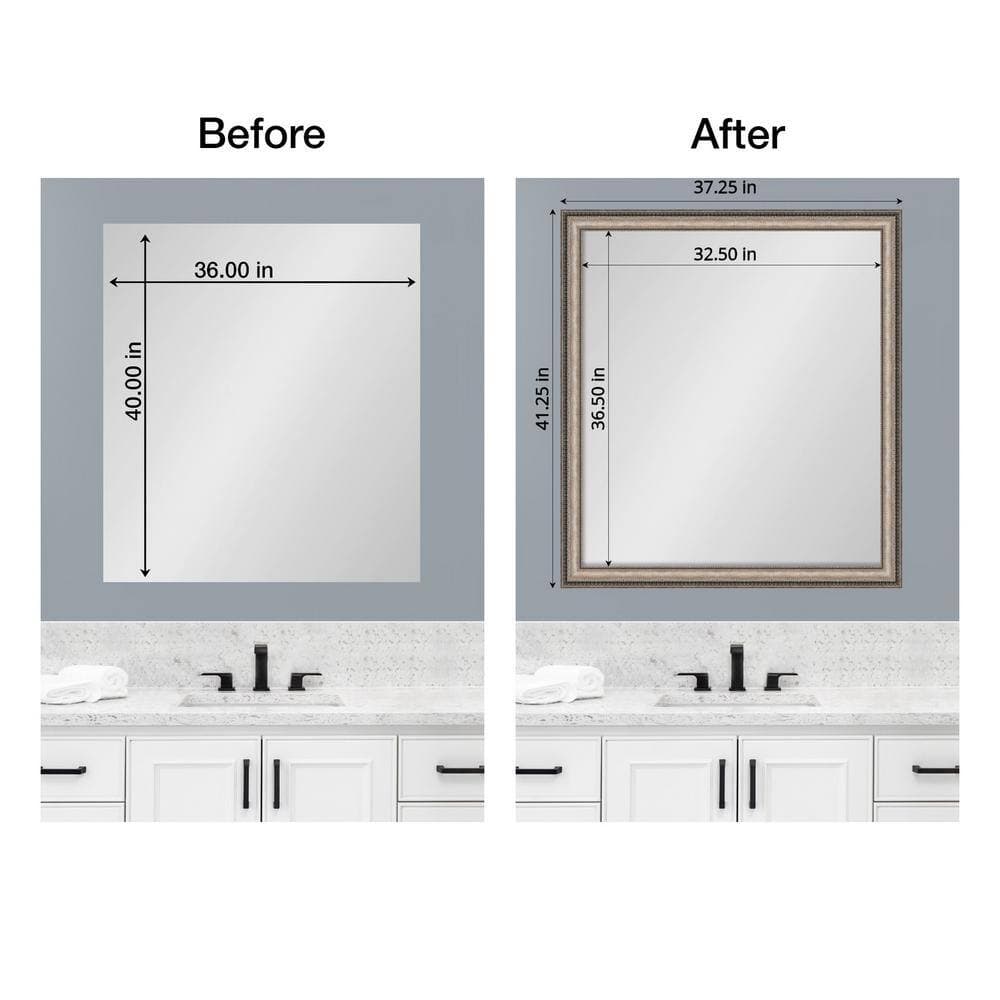 Amanti Art Mirror Makeover Lyla Ornate Silver 41.25 in. W x 37.25 in. H Bathroom Mirror Frame Border Kit-Fits a 40 x 36 Mirror (2)
