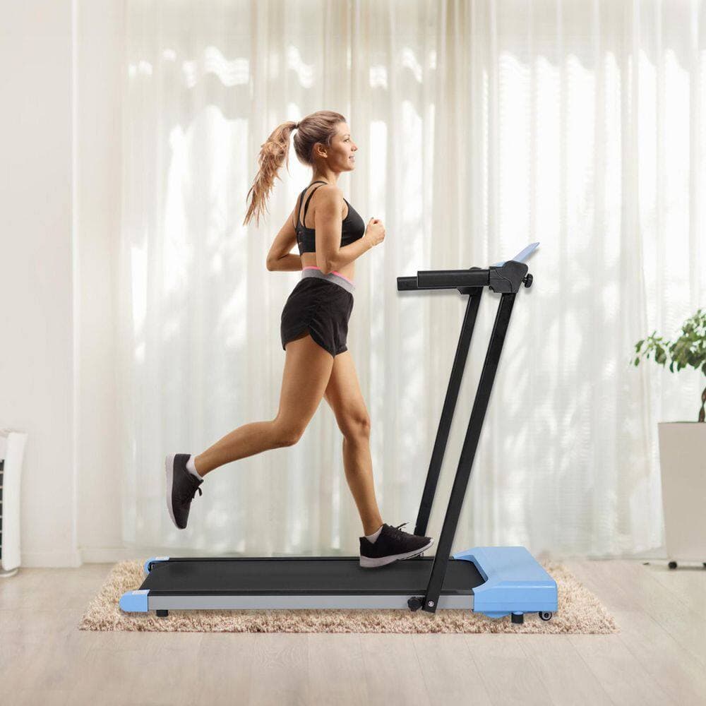 Tidoin Blue Metal Foldable Electric Treadmill with Safety Key, LED Display, Pad/Phone Holder and Inclines (3)