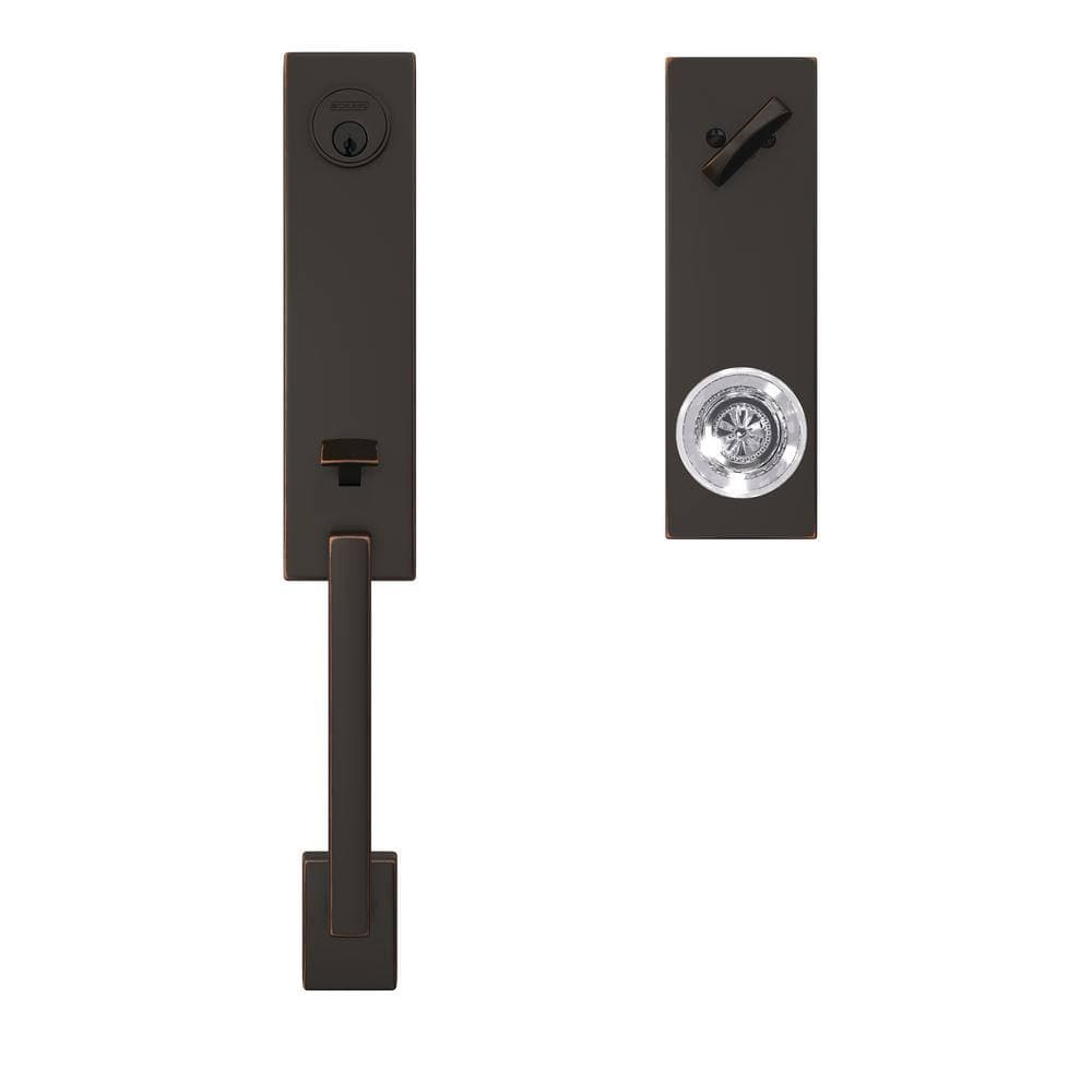Schlage Custom Century Aged Bronze Single Cylinder 3/4 Trim Door Handleset with Hobson Glass Door Knob (2)