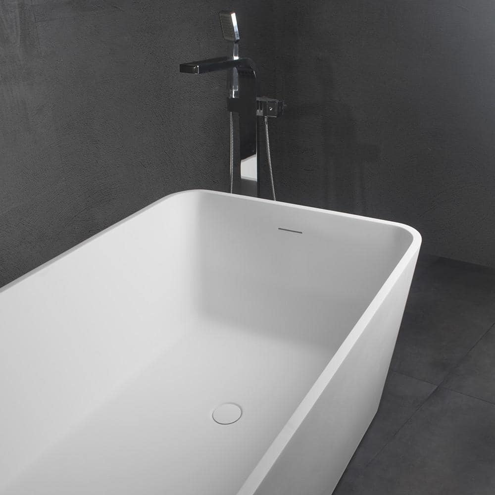 Dimakai 66.9 in. x 31.5 in. Freestanding Rectangular Soaking Bathtub with Left Drain Bathtub Strip in Glossy White (2)
