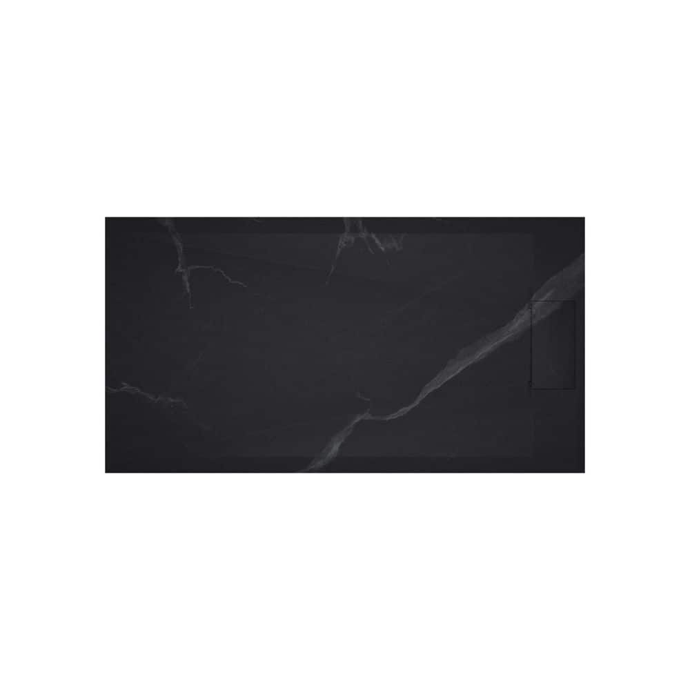 A&E Saul 60 in. L x 32 in. W Alcove or Corner Shower Pan Base with Side Drain in Marble Black (3)