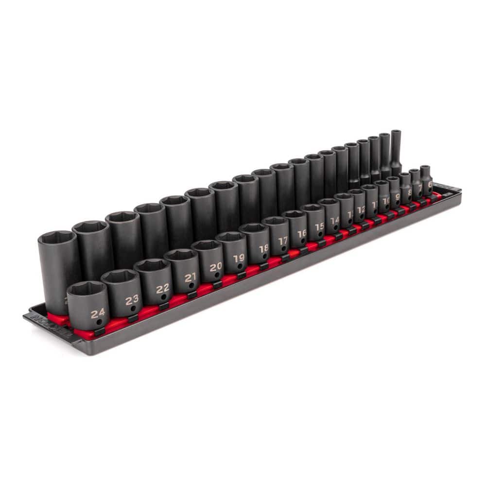 TEKTON 3/8 in. Drive 6-Point Impact Socket Set (38-Piece) (6-24 mm) with Rails (1)