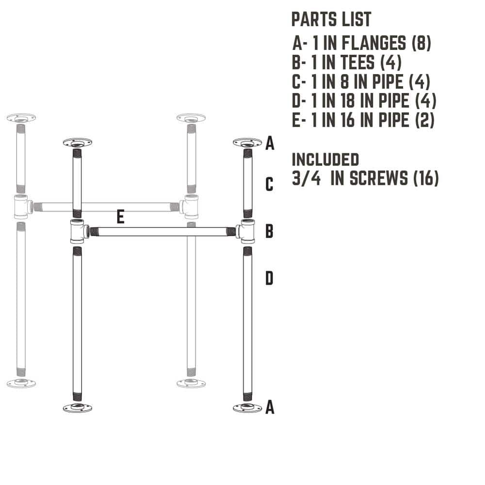 PIPE DECOR L Black Steel Pipe Heavy Duty Industrial H-Style Desk Legs with Round Flanges (2)