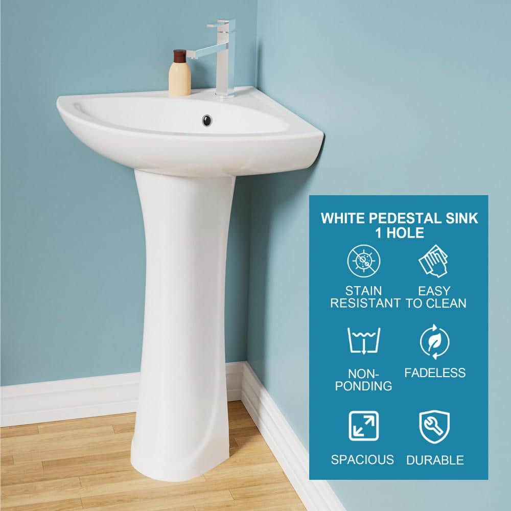 Aguamaph 23 in. W x 18.75 in. D Mini Corner Sink Vitreous China Bathroom Pedestal Sink in White with 1 Faucet Hole Overflow (2)