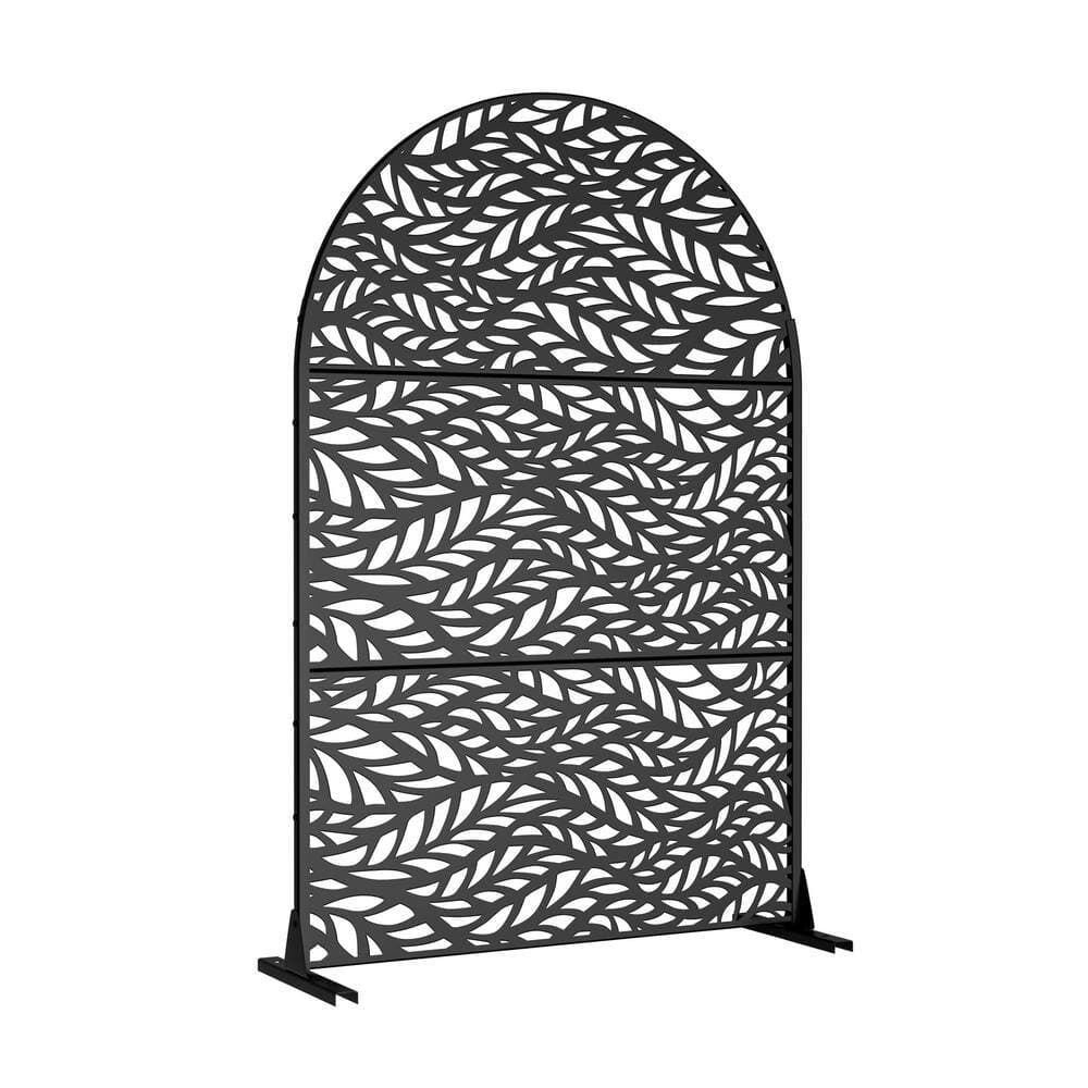 Lirago 72 in. x 47 in. Arched-Top Black Privacy Screen Galvanized Freestanding Panel (3)