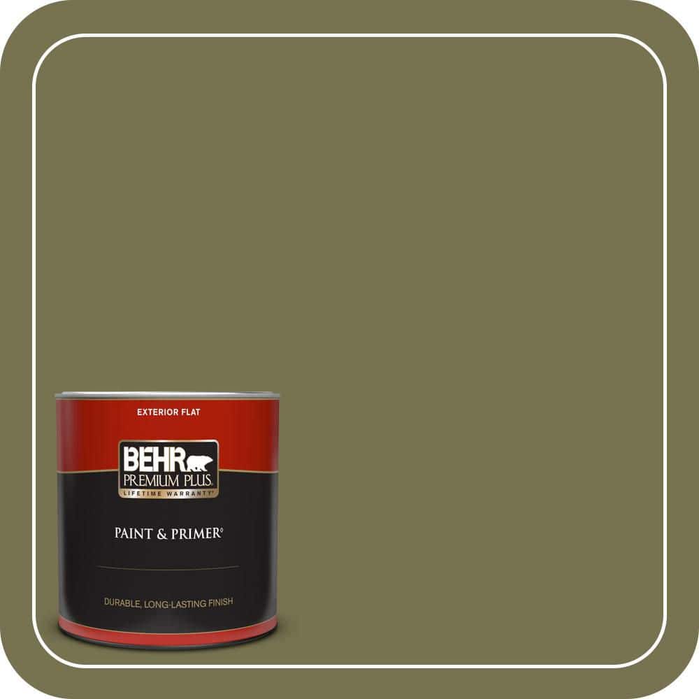 BEHR PREMIUM PLUS 1 qt. #S350-6 Truly Olive Flat Exterior Paint & Primer (1)