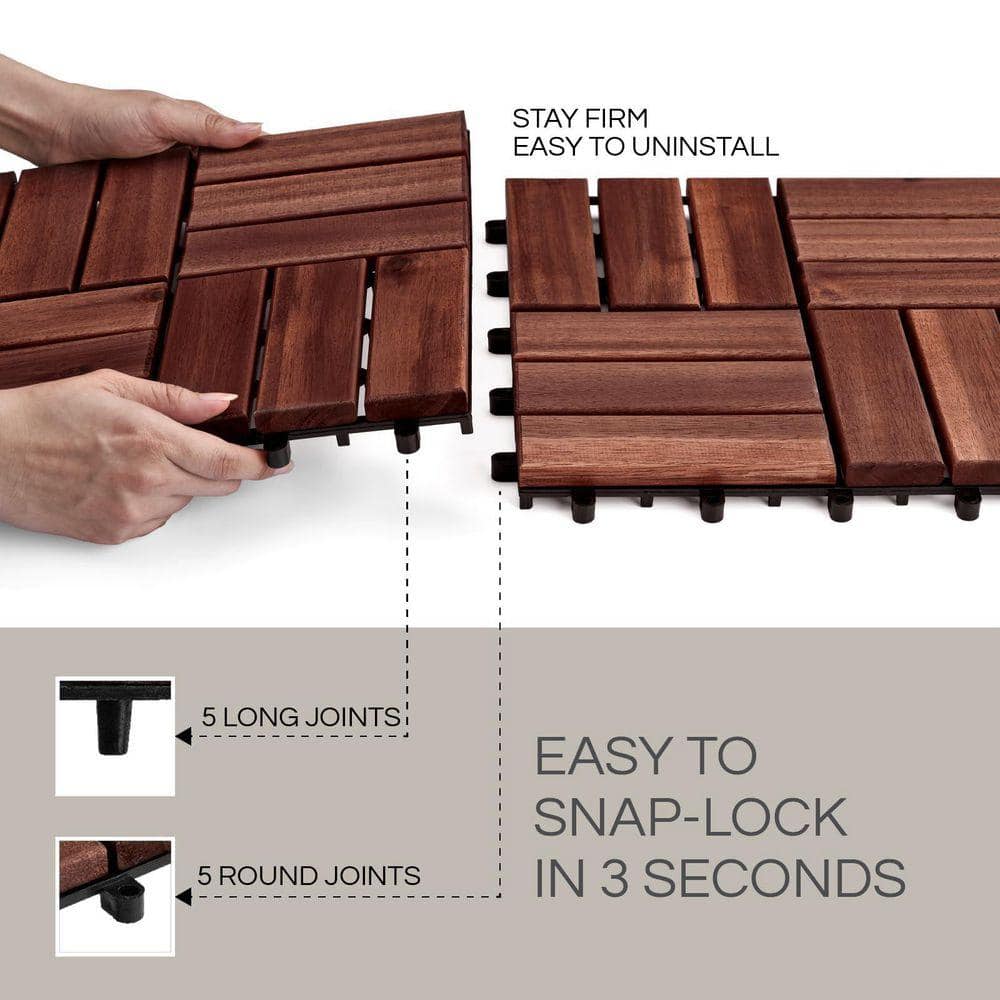 Angel Sar 1 ft. x 1 ft. Acacia Wood Interlocking Deck Tile in Brown with Waterproof for Balcony and Backyard Use (10-Pack) (3)