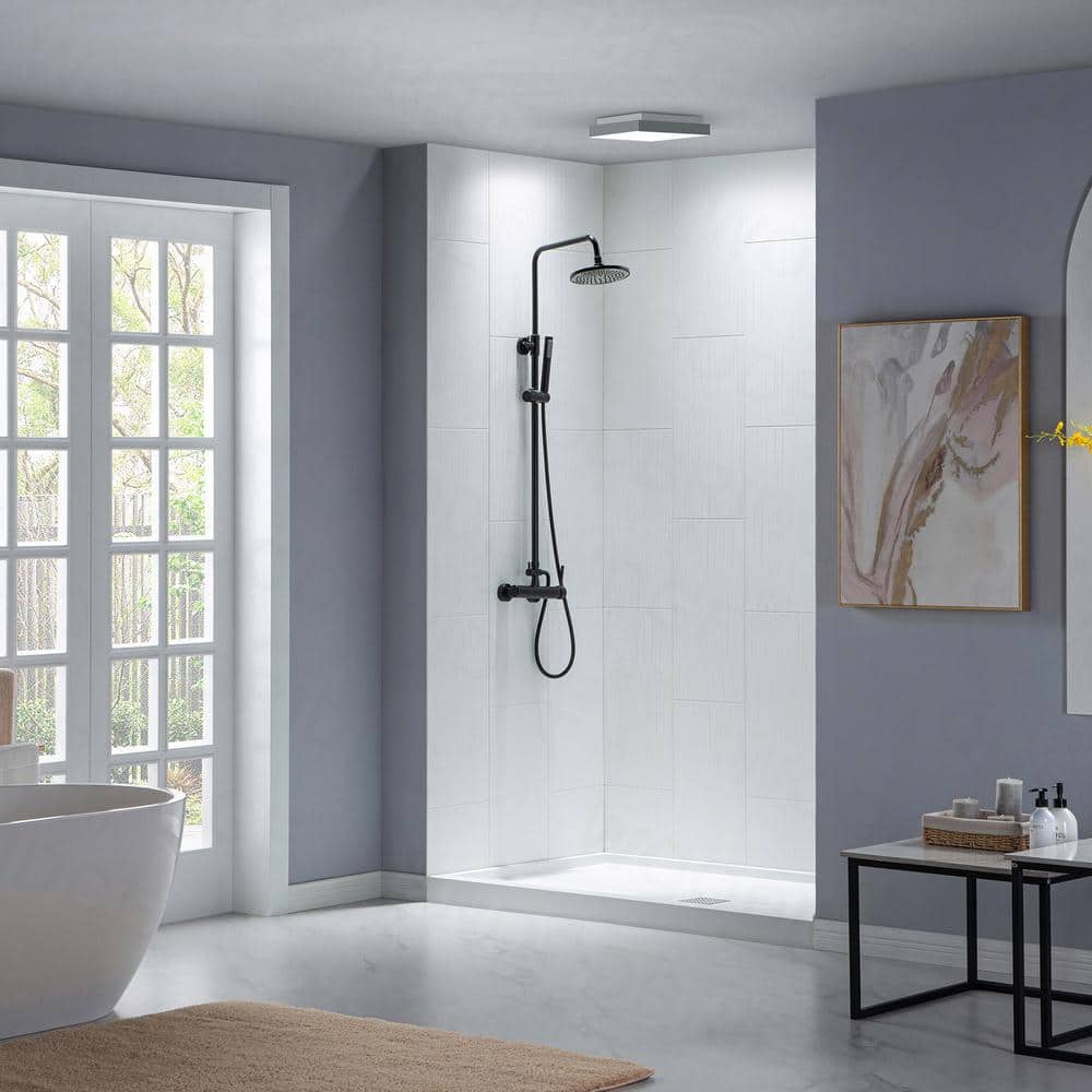 WOODBRIDGE 36 in. x 60 in. x 96 in. Solid Surface 3-Piece Easy Up Adhesive Alcove Shower Wall Surround in Matte White (2)