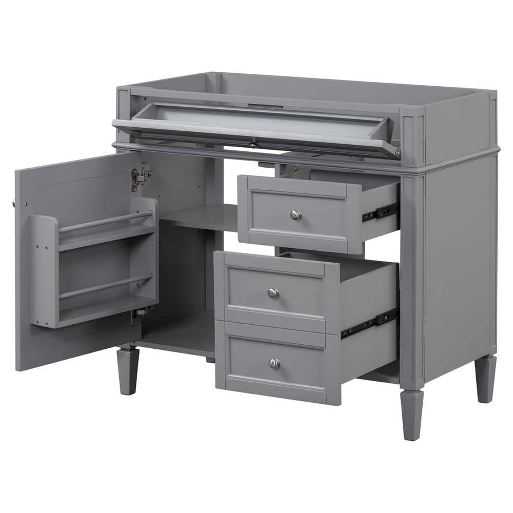 LIVACA 36 in. Bath Vanity Cabinet without Top in Gray with 3 Storage Drawers and Shelf, Soft Closing Doors (3)