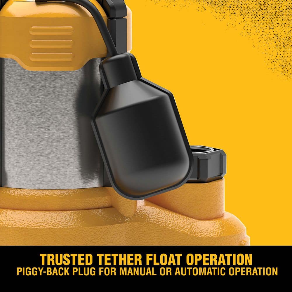 DEWALT 1/2 HP Stainless Steel/Cast Iron Submersible Sump Pump, Tethered Switch (3)
