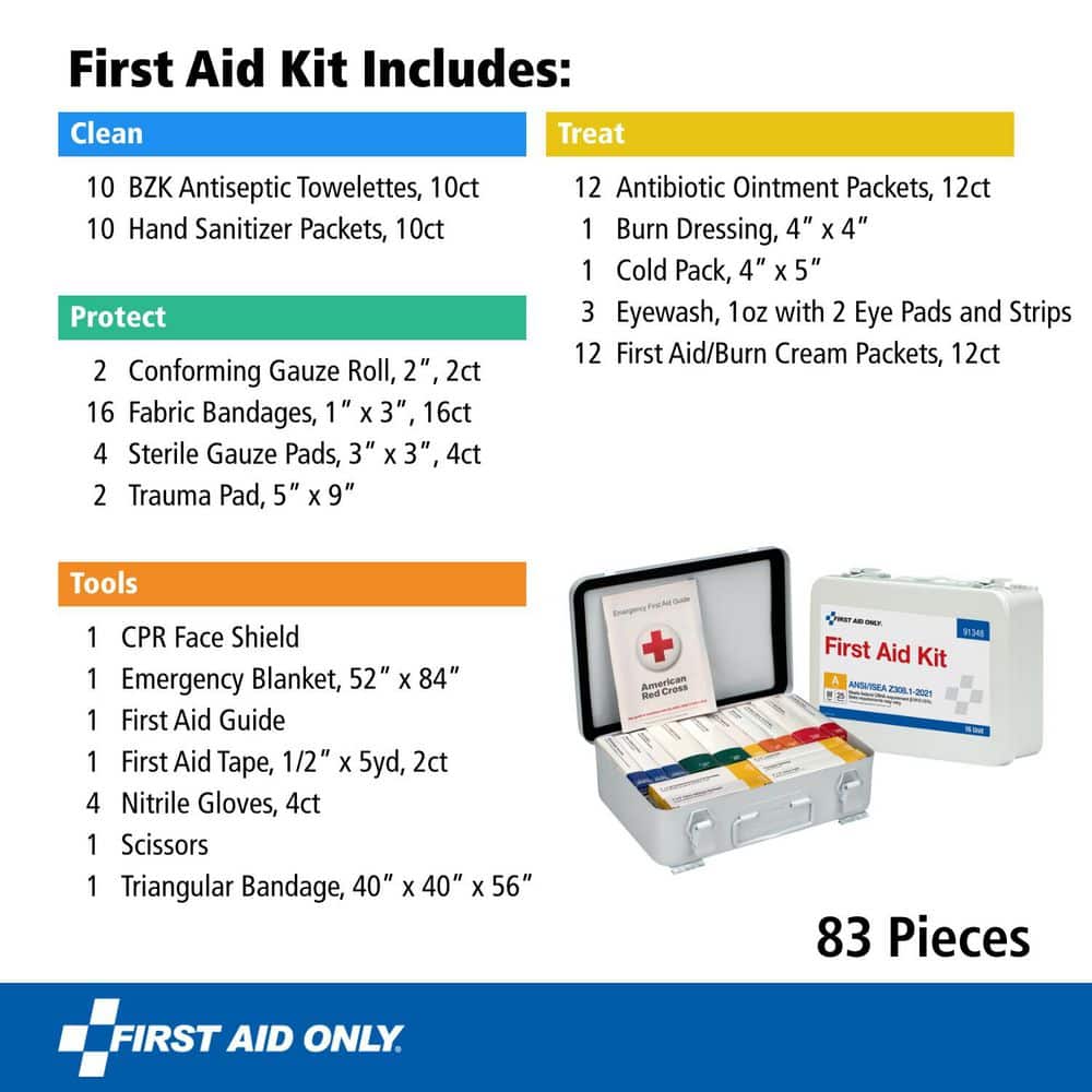 First Aid Only 25-Person 2021 ANSI A 16-Unit Metal First Aid Kit, 83-Pieces (3)