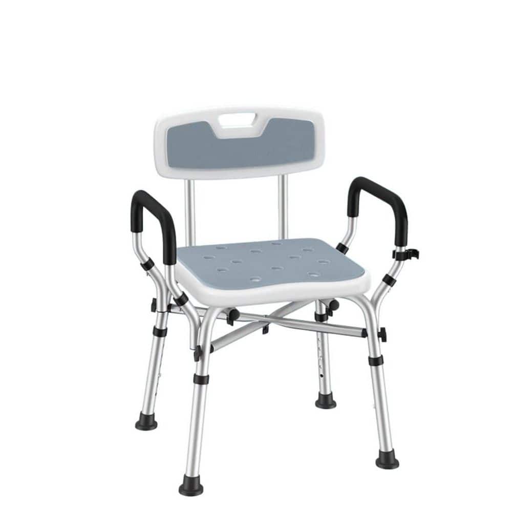 Wudkey 20.5 in. Aluminum Shower Chair with Removable Arms and Back for Elderly in White, 550 lb. Load Load, 6 Adjustable Height (1)