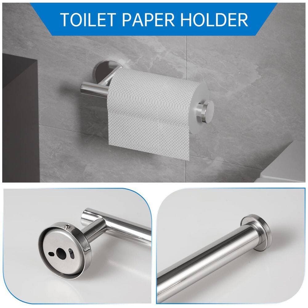 LAIFUCAM 5 Piece Bathroom Hardware Set with Towel Bar, Toilet Paper Holder, 3 Hooks in Chrome Finish Stainless Steel (2)