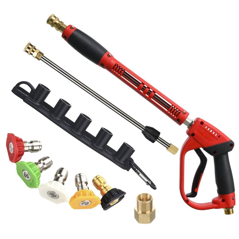 Angel Sar 5000 Psi 4 in. Red Deluxe Pressure Washer Gun, Pressure Washer Wand M22 Fitting with Replacement Wand Extension