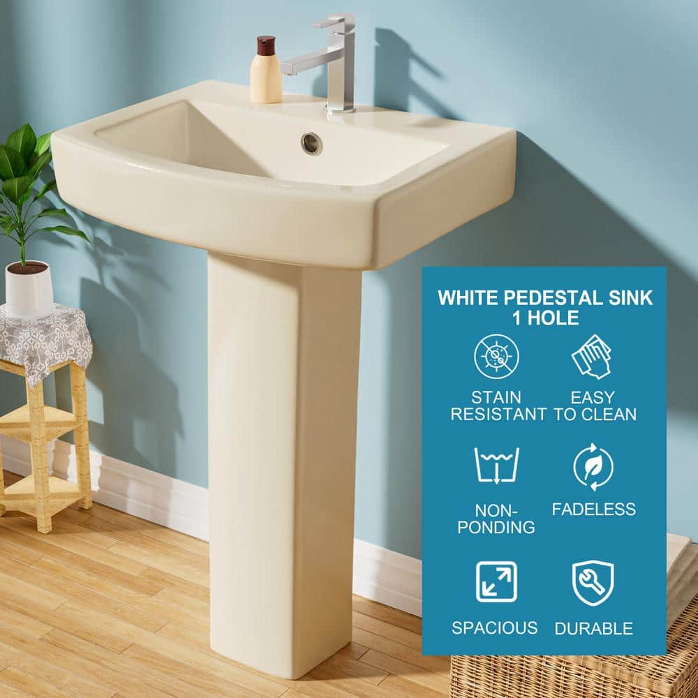 Aguamaph 18 in. D x 22 in. W Pedestal Combo Bathroom Sink in Bone Vitreous China Rectangular Combo Pedestal Sink with Overflow (2)