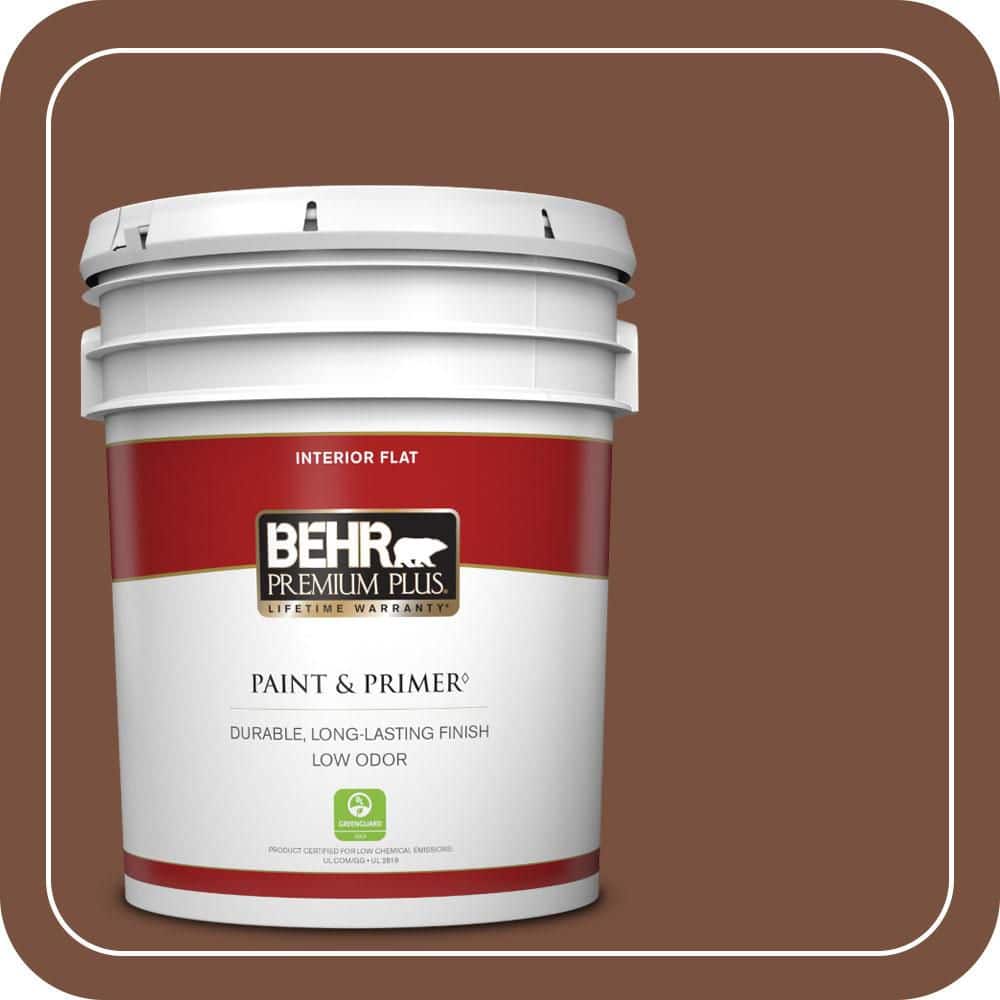 BEHR PREMIUM PLUS 5 gal. #S200-7 Earth Fired Red Flat Low Odor Interior Paint & Primer