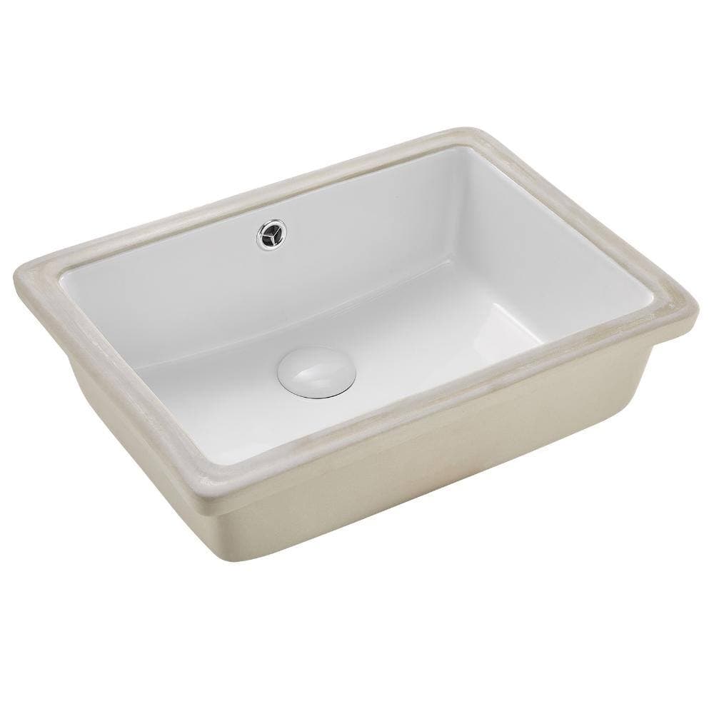 HONGGE Undermount Bathroom Sink, 18.5 in. Rectangular White Ceramic Basin with Overflow Hole, Under Counter for Vanity (2)