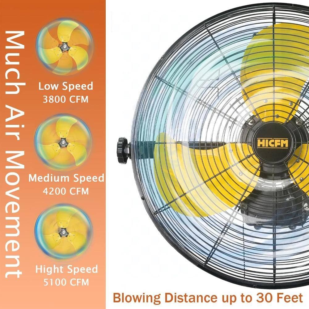 Stbine 20 in.3-Speed High Velocity Yellow Indoor Wall Mount Fan ,Adjustable Tilt,for Warehouse, Workshops ,Garage, UL Listed (2)