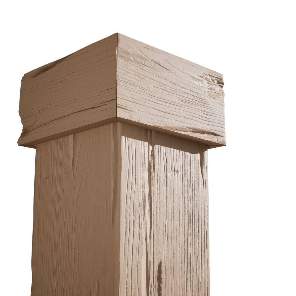 Ekena Millwork 6 in. x 10 ft. River Wood Endurathane Faux Wood Non-Tapered Square Column Wrap with Standard Capital and Base (3)