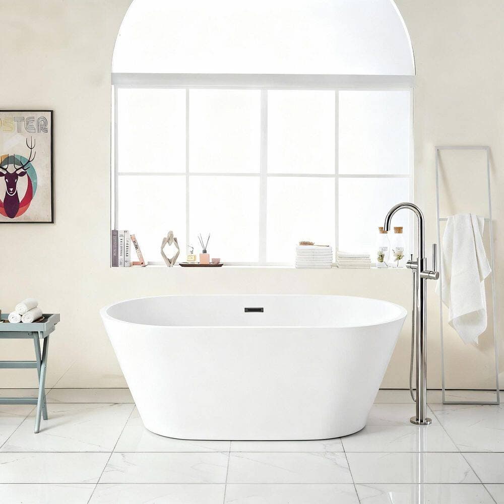 LUXSHERY 59 in. x 29.5 in. Acrylic Freestanding Soaking Bathtub with Center Drain in Gloss White，Black Overflow (3)