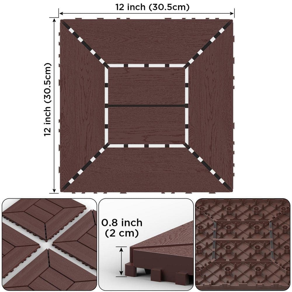 Unbranded New 1 ft. x 1 ft. Plastic balcony deck tiles, DIY interlocking deck floor tiles, 44 pieces brown (2)