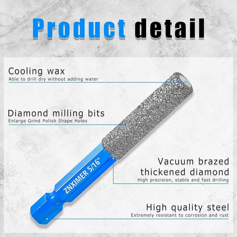 xinyoec 5 Pack Diamond Drill Bits Set for Ceramic, Porcelain, Glass, Marble, Tile, Granite, Stone and More (3)